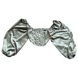 Missguided Sage Green Milkmaid Corset Puff Sleeve Zip Up Top Size 4